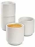 Set di 4 Tazze da Espresso in Ceramica Bianca - Design Impilabile - Pareti Spesse - Lavabile in Lavastoviglie - 70 ml