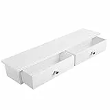 SONGMICS Mensola da Parete a 2 cassetti, mensole sospese, Ripiani galleggianti, Finitura Lucida, carico 15 kg, 65 x 15 x 10 cm, per Camera da Letto, Soggiorno, Cucina, corridoio Bianco LWS65WT