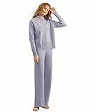 FRECINQ Abbigliamento da donna lavorato a maglia, 2 pezzi, da donna, a maniche lunghe, maglione e pantaloni larghi casual, Lilla, S