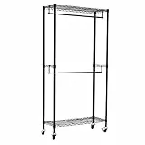 Amazon Basics - Stand appendiabiti a doppia barra con rotelle - Nero, 91cm x 35.5 cm x 183 cm (LXPXH)