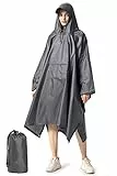 NUUR - Poncho antipioggia da donna, unisex, impermeabile, per festival, riutilizzabile, con cappuccio, per trekking, ciclismo, attività all’aria aperta, multiuso, grigio, Taglia unica