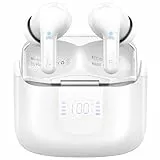 Ordtop Cuffie Bluetooth, Auricolari Bluetooth 5.3 Stereo HiFi, Cuffie Wireless In Ear IP7 Impermeabile, Cuffiette Bluetooth Sport ENC Cancellazione Rumore Earbuds LED/USB-C Auricolari Wireless Bianco