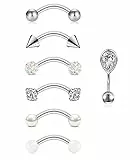 Funseedrr 6-12pcs Acciaio Chirurgico Piercing Sopracciglio 16G 8mm Banana Barbells Labbro Rook Daith Conch Trago Piercing