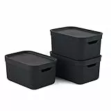 Jive Dekobox - Set da 3 scatole decorative portaoggetti da 5 l con coperchio, plastica (PP riciclato), nero, 3x5 l (26,5 x 18,5 x 13,5 cm)