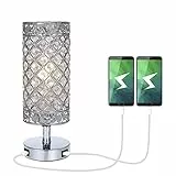 Tomshine Lampada da comodino in cristallo, Lampada da Tavolo in Cristallo con 2 Porte di Ricarica USB,Lampada da Tavolo Decorativa/Lampada da Notte/Lampade da Tavolo