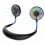 Ventilatore da Collo, Ventilatore Portatile da Collo, Mini ventilatore USB Ricaricabile Mani Libere, Ventilatore da Tavolo con 3 velocità e Luci LED per Ufficio, Casa, Aria Aperta Viaggi Sport