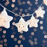 Lights4fun - Catena di Luci Decorative a Pile con 12 Stelle e Luci LED Bianco Caldo per Bambini