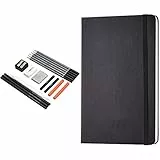 Amazon Basics Classic Notebook Taccuino classico con pagine bianche, Nero, 13.5 x 21 cm & Set di matite, per disegni e schizzi, 17 pezzi