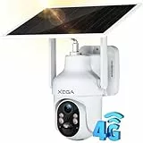Xega 3G/4G LTE Telecamera SIM Esterno con Pannello Solare, 2K HD PTZ Telecamere Senza Fili con Scheda SIM Batterie, Visione Notturna a Colori, Rilevamento del Movimento, Rotazione 355°/90°, SD/Cloud