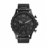 Fossil Orologio Nate da uomo, movimento cronografo al quarzo, cassa 50 mm in acciaio inossidabile nero con bracciale in acciaio inossidabile, JR1401