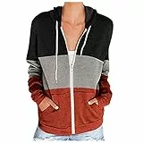 QWUVEDS Felpa con cappuccio da donna con zip completa con maniche felpa giacca da sci nera da donna, Nero , XXXL