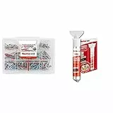 Fischer KIT DUOPOWER Valigetta 80 Tasselli Universali Duopower Con Vite Assortiti, Trasparente & 552152 Stucco Riempitivo, in tubetto con spatola integrata, per coprire fori e crepe