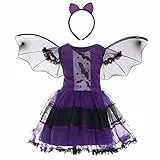 Generico Costume Halloween Bambina Pipistrello 3-10anni, Abito Di Halloween Con Ali e Fascia Per Capelli, Vestito Pipistrello Bambina Strega Carnevale Cosplay Party (140, viola)