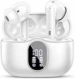 Cuffie Bluetooth, Auricolari Bluetooth 5.3 con 4 Mic, Cuffie Wireless In Ear HiFi Stereo, Cuffiette Bluetooth 36 Ore LED Display, Cuffie Senza Fili IP7 Impermeabili, Touch Control, USB-C, Bianco