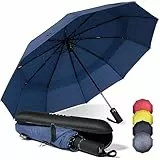 WLine Wind Ombrello Pieghevole Antivento da Pioggia - Apertura e Chiusura Automatica, Stoffa Teflon, Struttura Ultraresistente, Custodia, Diametro 104cm (Blu con Custodia)