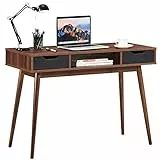 COSTWAY Scrivania per Computer in Legno, Scrivania con Cassetti e Ripiano Aperto, Scrivania Design Moderno per Ufficio e Casa, 110 x 51 x 79 cm (Marrone)