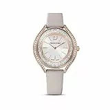 Swarovski Crystalline Aura Orologio Analogico al Quarzo, con Cinturino in Pelle e CristalliSwarovski in Cassa Placcata in Tonalità Oro Rosa, Grigio