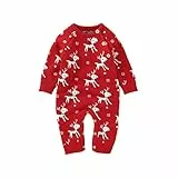 Siyova Pagliaccetto Neonato Natale Cartone Animato Cervo Tutina Intera Stampa Lavorato a Maglia a Maniche Lunghe Cotone Caldo Tuta Neonato Natale Maglione Bottoni sul Retro (Rosso, 6-12 Mesi)