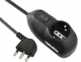 Electraline 62043 Multipresa, 3 Posti, 1 Schuko, 2 Bivalenti 10/16A, Cavo 3 m, Spina Piccola 10A, Nero, 3m