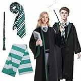 Amycute Mago Scuola Costume per Adulti e Bambini, Mantello, Cravatta, Sciarpa, Bacchetta Magica, per Carnevale Fancy Dress Halloween Cosplay (M, Adulti)