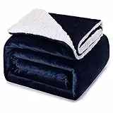 KANKAEU Coperta 160x200 cm, 550GSM Plaid Coperta Sherpa, Coperta Calda e Confortevole, Coperta Fluffy di Alta Qualità, Coperta di Pecora Sherpa, Regalo Pratico, Blu Navy
