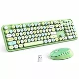 KNOWSQT Tastiera e mouse wireless combinati, verde 104 tasti a grandezza naturale 2,4 GHz, tastiera colorata, ricevitore USB Plug and Play, per Windows, Mac, PC, laptop, desktop