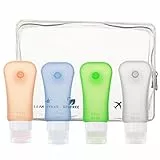 MoKo Bottiglie da Viaggio in Silicone, 4X 89ml Contenitori con Ventosa Riutilizzabili Comprimibili, per Shampoo, Balsamo, Crema, Lozione, per Viaggio in Aereo, Senza BPA, Approvato dalla FDA
