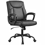 SONGMICS Sedia da Ufficio, Sedia da Scrivania per Computer, Poltrona Ergonomica, Schienale Oscillante, Altezza Regolabile, Braccioli Imbottiti, Superficie in PU, Nero OBG040B01