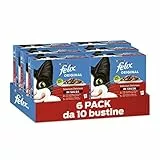 Purina Felix Original in Salsa Cibo Umido per Gatti con Anatra e Agnello, Tacchino e Fegato, Pollo e Rognone, Coniglio e Pollame, 60 buste da 85g