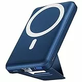 Power Bank 10000mAh, Podoru Mag-Safe Caricabatterie Portatile Magnetico Powerbank Wireless Caricatore con Bracket PD 22.5W Ricarica Rapida Batteria Esterna per iPhone 15/14/13/12/Mini Pro/Max-Blu Navy