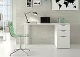 Dmora Scrivania da Ufficio Reversibile con cassettiera a Due cassetti e un'anta, Colore Bianco, cm 138 x 74 x 60