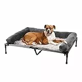 BingoPaw Lettino Brandina per Cani Gatti, Cuccia Tessuto Cane Oxford Letto Rialzato Brandina per Cani Taglia Grande 80kg Esterno Interno, con Tappetino Cuccia Peluche, Bordi per Cuscino 130x90x18cm