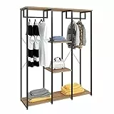 eSituro Attaccapanni da Terra Guardaroba Metallico Stand Appendiabiti Multi-Purpose con 4 Ripiani di Legno SGR0022