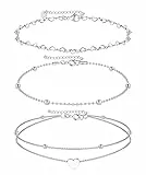 CASSIECA 3 Pezzi Braccialetti Caviglia in Acciaio Inossidabile per Donne Ragazze Cavigliera Argento Perline Catena Cuore Bracciale Caviglia Cavigliera Doppio Strato Cavigliera Regolabile