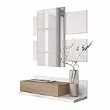 Habitdesign 0F6742BO - Corridoio con cassetto + Specchio, Quercia Canadese e Bianco Brillante, Misure: 75 x 116 x 29 cm di profondità