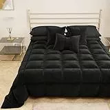 PETTI Artigiani Italiani - Trapunta in Morbido e Caldo Velluto 350 g/m², Piumone Matrimoniale, Double Face, Trapunta Matrimoniale: 260x270 cm, Nero, 100% Made in Italy
