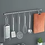 FINDIR Porta Utensili da Cucina Parete, Portautensili in Acciaio Inox da Appendere Barra con 7 Gancio, 40 cm Argento