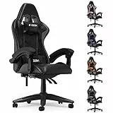bigzzia Sedia Gaming, Sedia Girevole ergonomica, PU Poltrona Racing (Black)