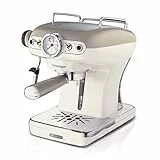 Ariete Caffè Espresso Vintage 1389, Macchina per Caffè Espresso per Polvere o Cialda ESE, 1 e 2 Tazze, Lancia Cappuccinatore, Supporto Tazze in Acciaio Inox, 15 Bar, 850W, Beige