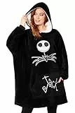 Disney Felpa Donna Ragazza Felpa Coperta Oversize Pile Taglia Unica Stitch Gadget Evil Queen Coperta Felpa Gigante (Nero/Jack Skellington)