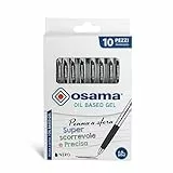 OSAMA - Penne Nere con Inchiostro Gel OBG, Set 10 Pezzi, Penna a Sfera Superscorrevole e Precisa a Scatto, 1.0mm per Cancelleria Scuola, Ufficio e Università, Ideali per Cartoleria