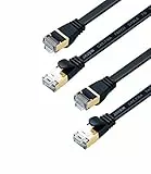JAVEX CAT7 RJ45 [S/STP, 10GB] Cavo Patch di Rete Ethernet [OFC, Fluke-Pass] - Cavo Piatto, Nero, 2.1M / 7FT [Confezione da 2]