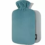 Qomfor Borsa Acqua Calda Con Copertura In Pile - Morbida Copertura Premium - 1,8L Grande Capienza - Boule Acqua Calda Per Alleviare Il Dolore, Schiena, Collo E Spalle E Calde Notti - Verde Blu