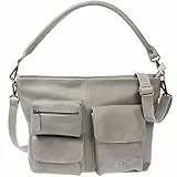 LECONI Borsa a tracolla Borsa di pelle Borsa delle signore in stile vintage Borsa in vera pelle naturale Donna Shopper grande Borsa a mano DIN A4 Borsa da donna 39x27x10cm grigio chiaro LE0062-buf