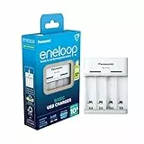 Panasonic eneloop Caricabatterie Basic USB, per 2 o 4 batterie AA/AAA Ni-MH, con 6 funzioni di sicurezza e cavo di carica micro USB, blu