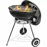 Grandma Shark BBQ Barbecue Sferico 22 Pollici, 55 cm All'aperto Campeggio Viaggio Treppiedi Griglia per Barbecue con 2 Ruote, Nero