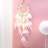 Hongyans Acchiappasogni LED con Piume, Fatto a Mano Acchiappasogni Indiano Dream Catcher per Decorazione Parete di Nozze Camera da Letto Casa Ragazze Bambini Regalo di Compleanno