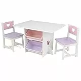 KidKraft Cuore Set Tavolo con 2 Sedie in Legno, Tavolino con Contenitori, Mobili per Camera da Letto e Sala Giochi per Bambini, 26913