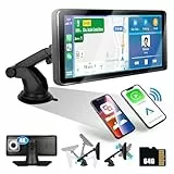 CAMECHO Schermo Carplay Portatile con Senza fili Android Auto Autoradio con 6,86 Pollici Touch Screen con 4K Fotocamera Frontale/Bluetooth/AUX/FM Trasmettitore/64GB TF Card Supporto Mirror Link