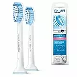 Philips Sonicare HX6052/07 Pack da 2 Testine di Ricambio S Sensitive per Spazzolino Elettrico Sonico, Per Denti Sensibili, Bianco